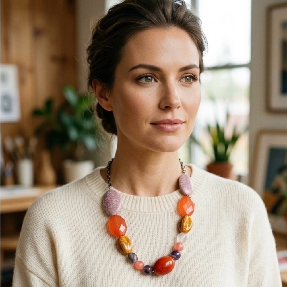 Handcrafted Multicolor Bead Statement Necklace - Women Jewelry
